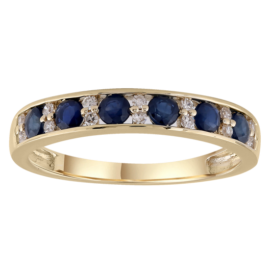 Sapphire Band Ring with 0.10ct Diamonds in 9ct Yellow Gold