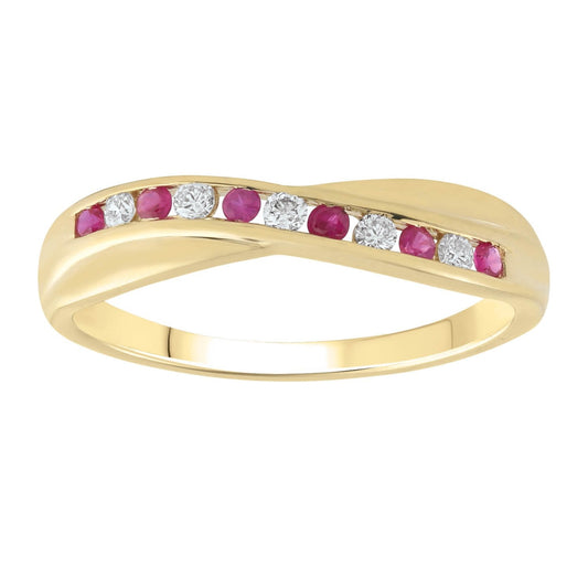Ruby Ring with 0.12ct Diamonds in 9ct Yellow Gold