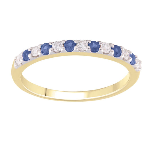 Sapphire Ring with 0.15ct Diamonds in 9ct Yellow Gold