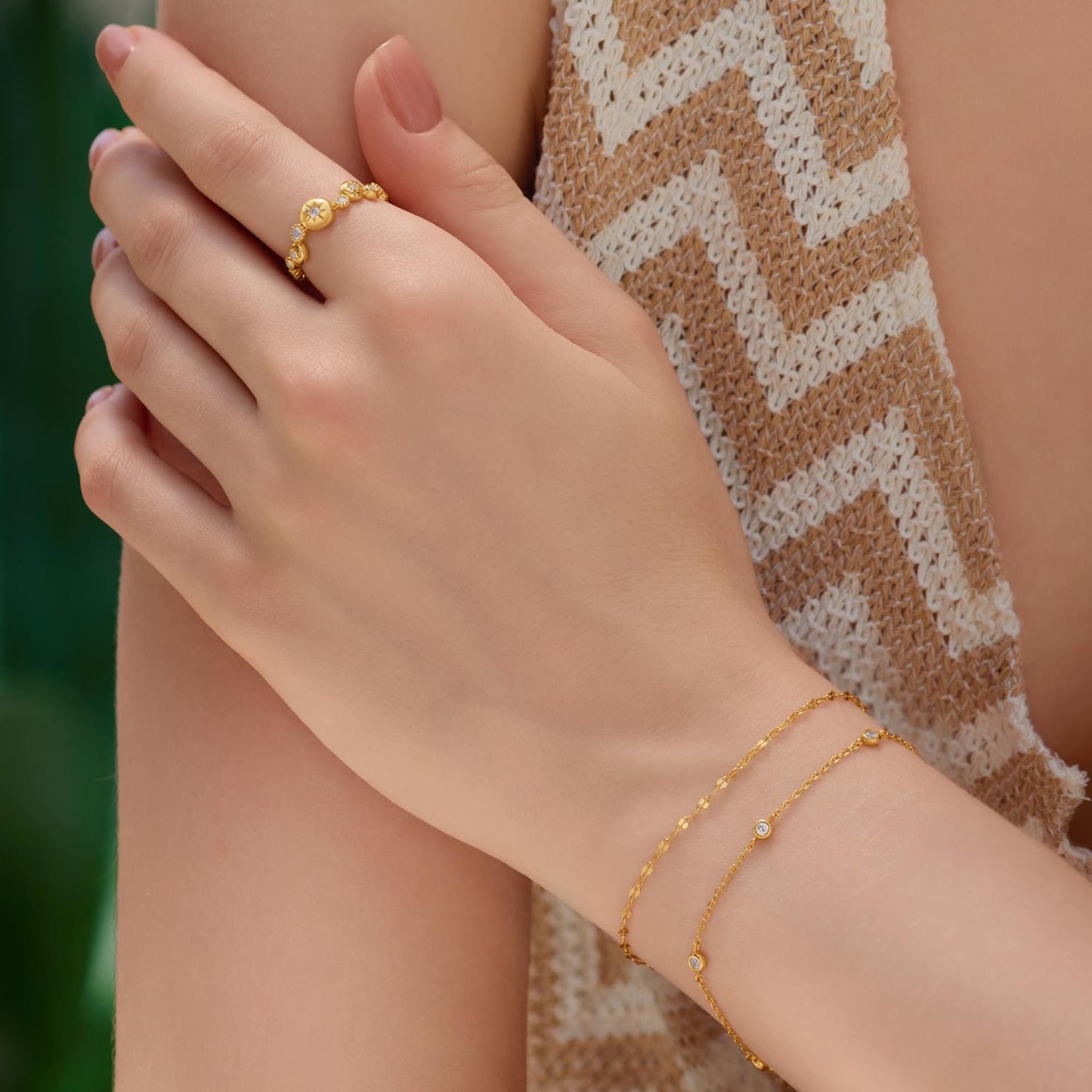 Ania Haie Gold Starburst Zig-Zag Beaded Ring