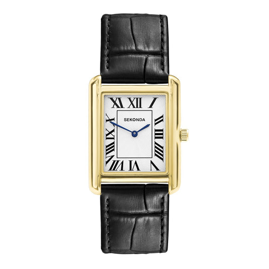 Sekonda Mens Clement Guilloche Dial Black Leather 28x37mm Watch