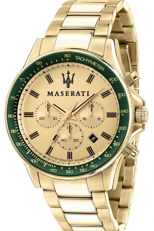Maserati Sfida Chronograph Gold Dial  with Green Bezel Watch