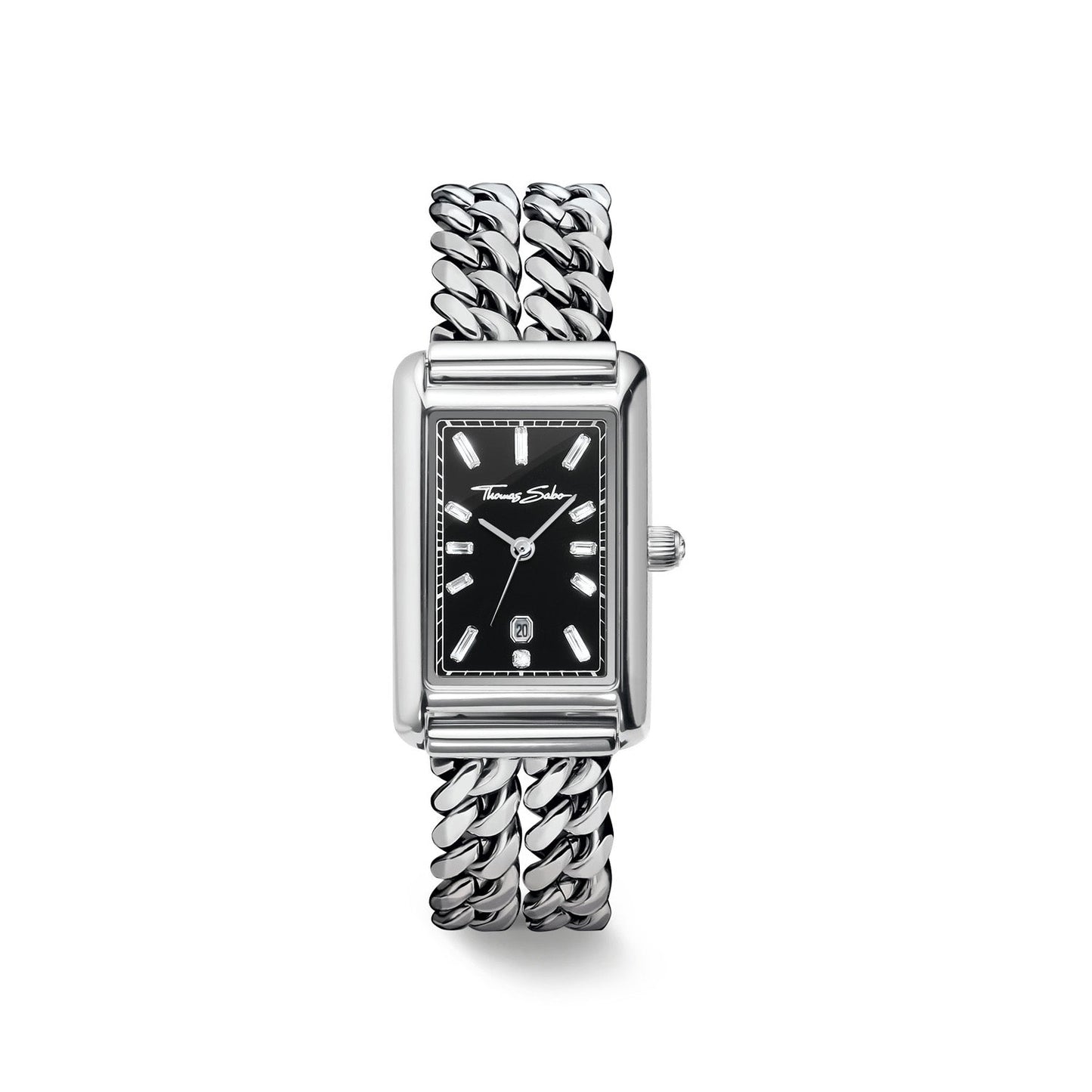 THOMAS SABO Ladies Rectangular Silver Watch with Black Dial