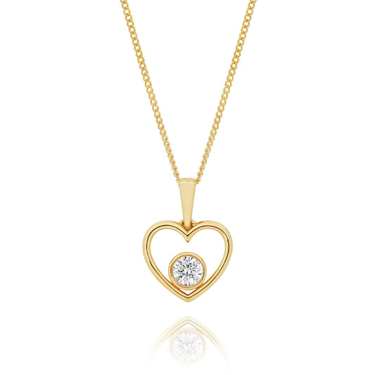 9ct Yellow Gold 0.15ct Lab Grown Diamond Heart Pendant