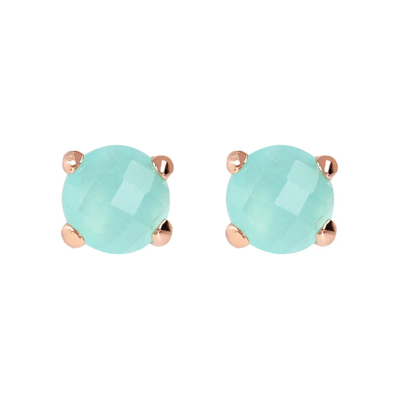 Button Earrings with Round Natural Stone