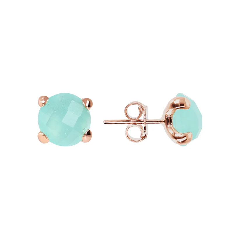 Button Earrings with Round Natural Stone