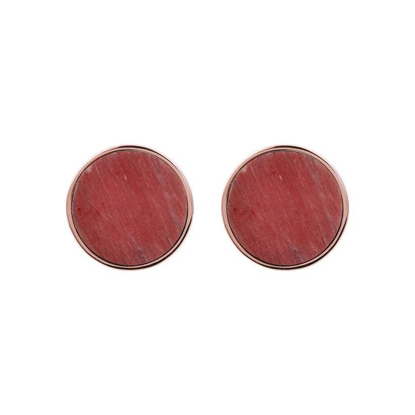 Button Earrings with Natural Stone