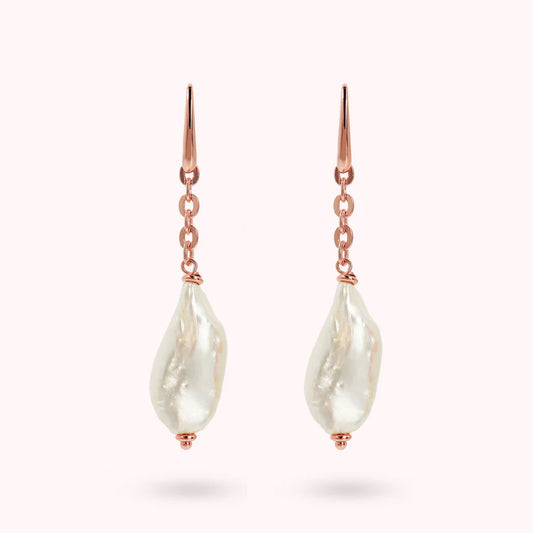Pendant Earrings with Rolo Chain and White Freshwater Baroque Pearls