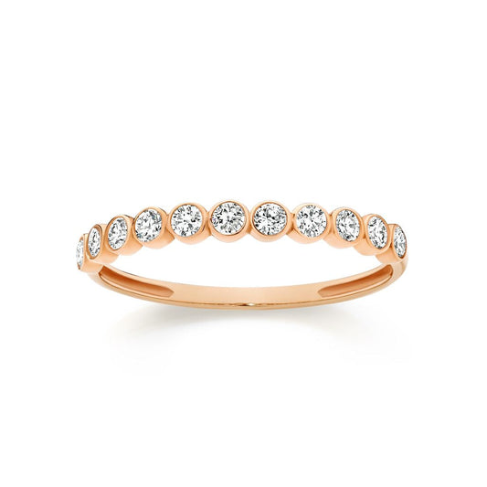 9ct rose gold bezel set cubic zirconia band ring