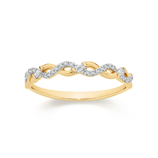 9ct Yellow Gold Diamond Twist Ring 0.10ct