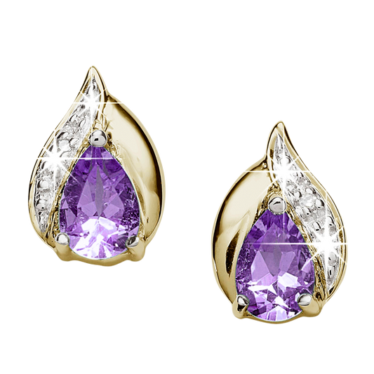 9ct gold amethyst & diamond studs