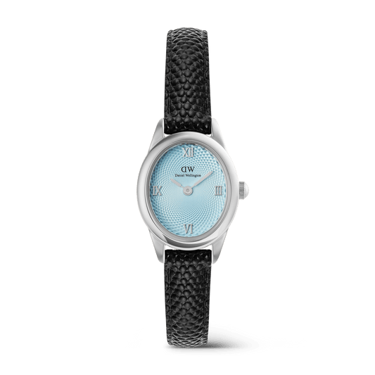Daniel Wellington Ophelia Mini Black Lizard Ice Blue Guilloché Silver