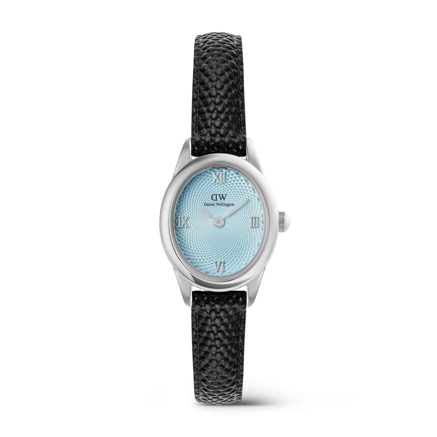 Daniel Wellington Ophelia Mini Black Lizard Ice Blue Guilloché Silver