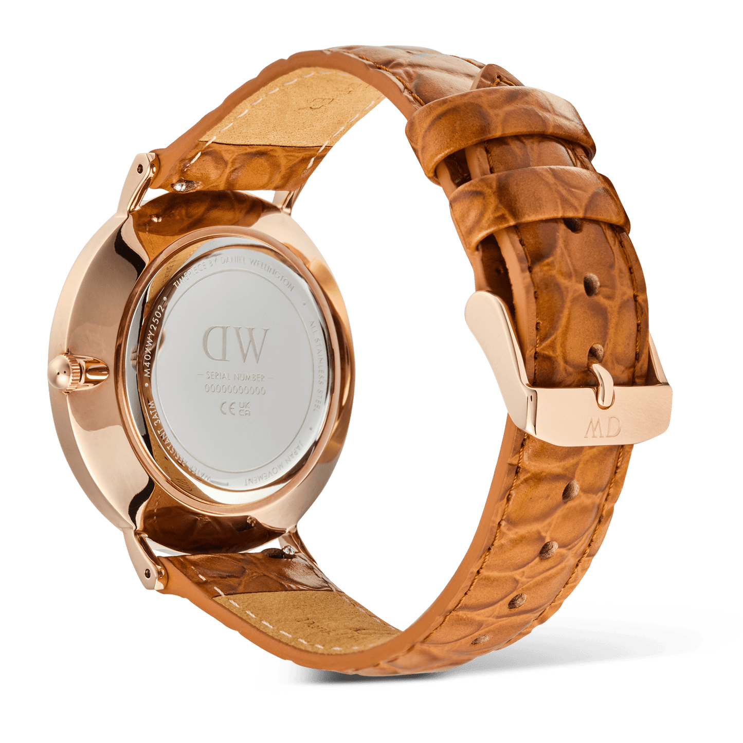 Daniel Wellington Classic Roman Numerals Date Light Brown Croc Belly Rose Gold