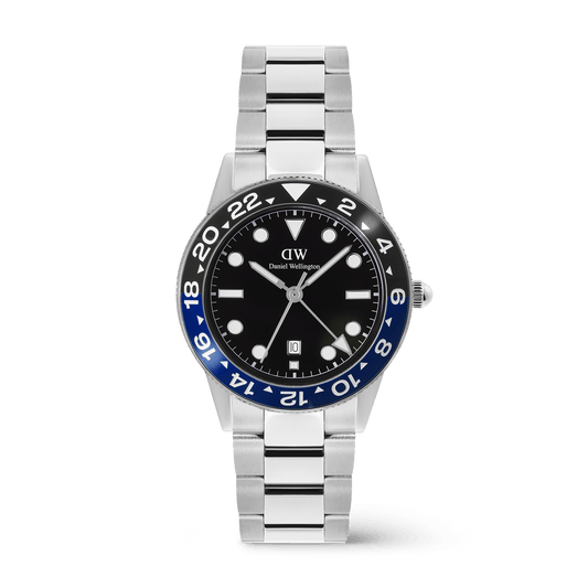 Daniel Wellington Iconic GMT Link Black Blue Ceramic Bezel Silver