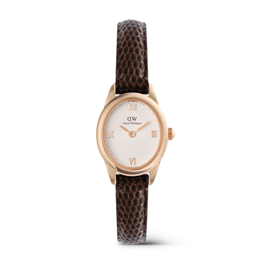 Daniel Wellington Ophelia Mini Dark Brown Lizard White Guilloché Rose Gold