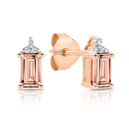 9ct Yellow Gold Morganite and Diamond Studs