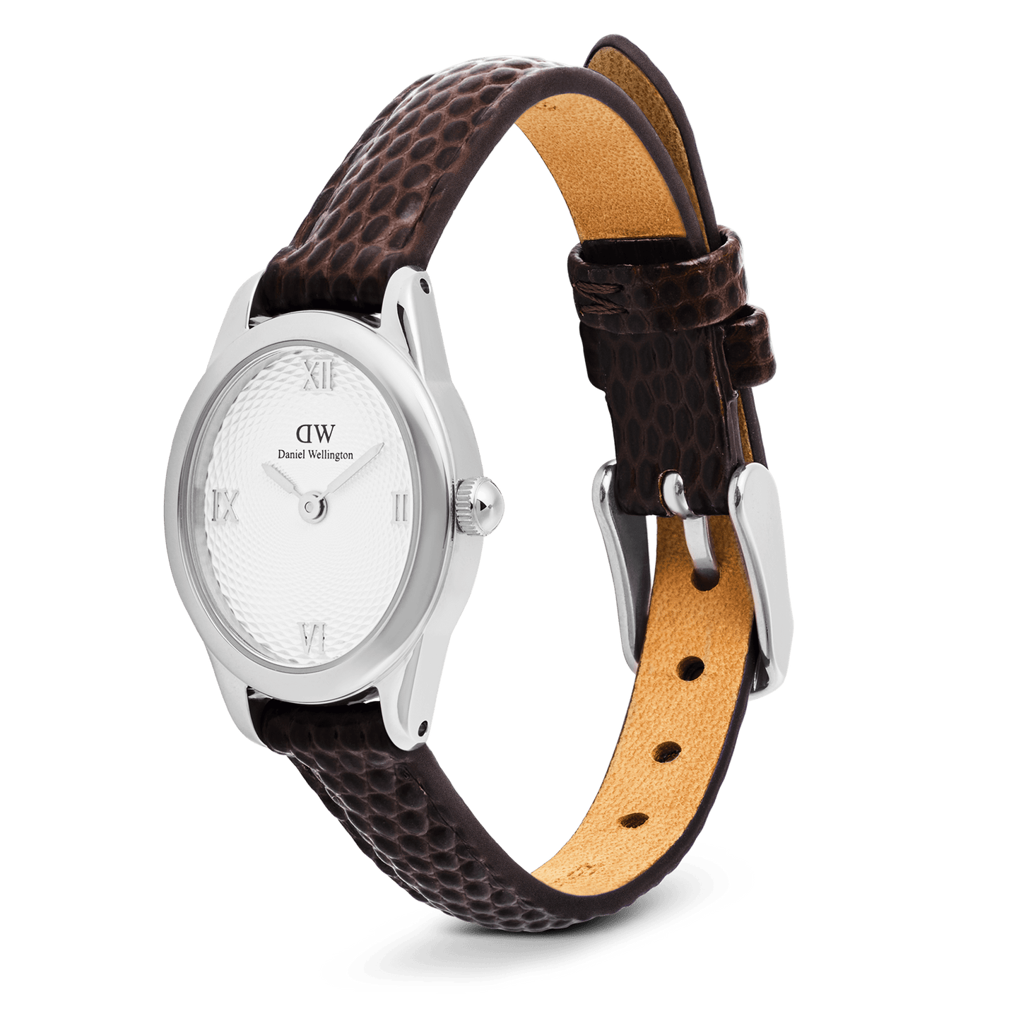 Daniel Wellington Ophelia Mini Dark Brown Lizard White Guilloché Silver