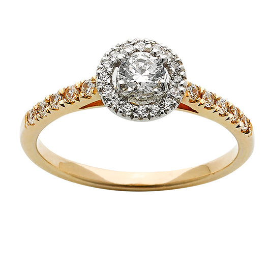 9ct Yellow & 9ct White Gold Halo Diamond Engagement Ring