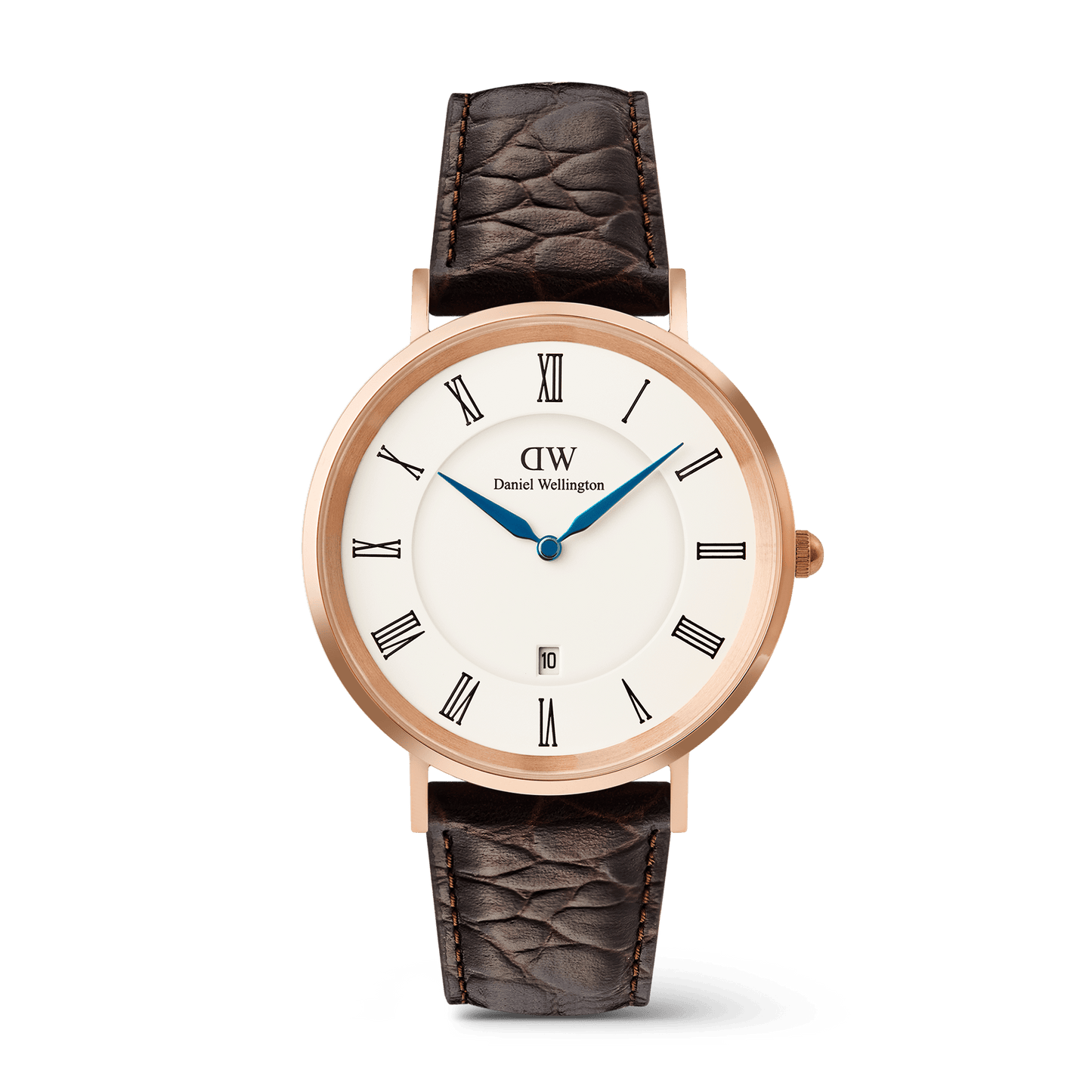 Daniel Wellington Classic Roman Numerals Date Dark Brown Croc Belly Rose Gold