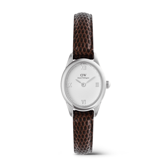 Daniel Wellington Ophelia Mini Dark Brown Lizard White Guilloché Silver