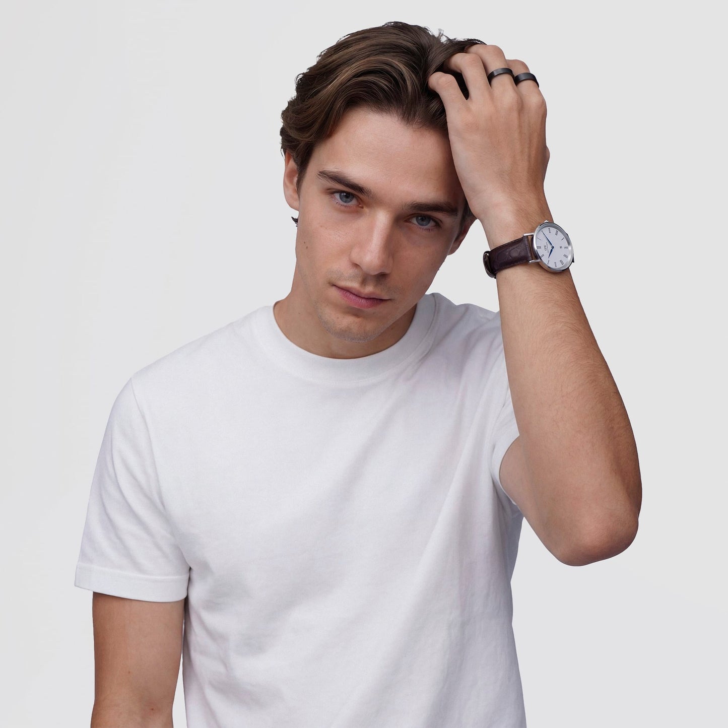 Daniel Wellington Classic Roman Numerals Date Dark Brown Croc Belly Silver