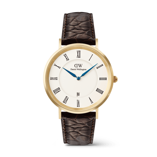 Daniel Wellington Classic Roman Numerals Date Dark Brown Croc Belly Gold