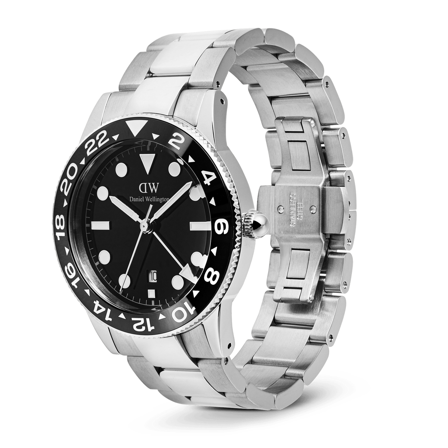Daniel Wellington Iconic GMT Link Black Ceramic Bezel Silver