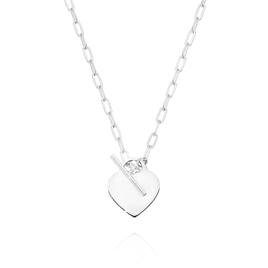 Silver T-Bar Necklet with Engraveable Heart Pendant
