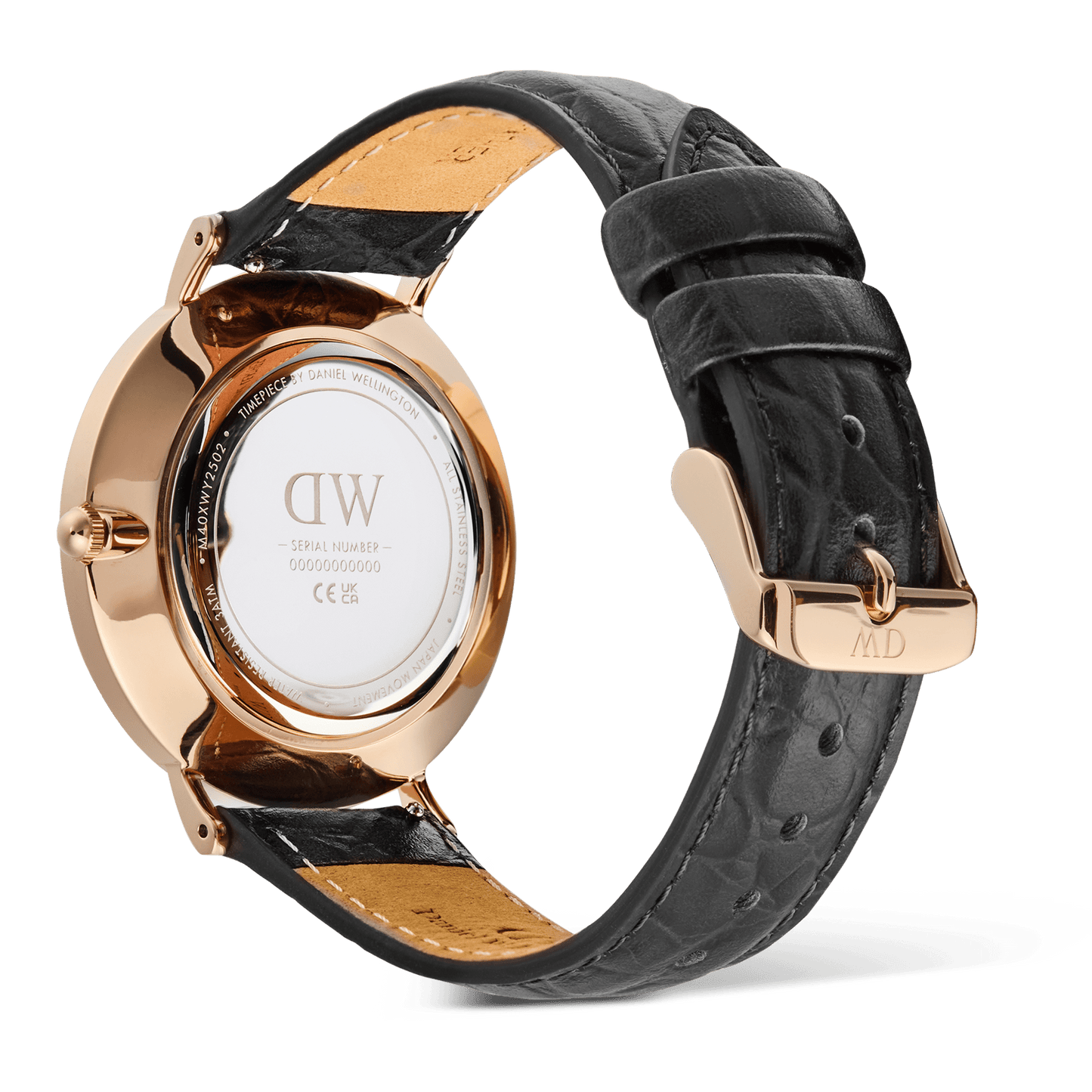 Daniel Wellington Classic Roman Numerals Date Black Croc Belly Rose Gold