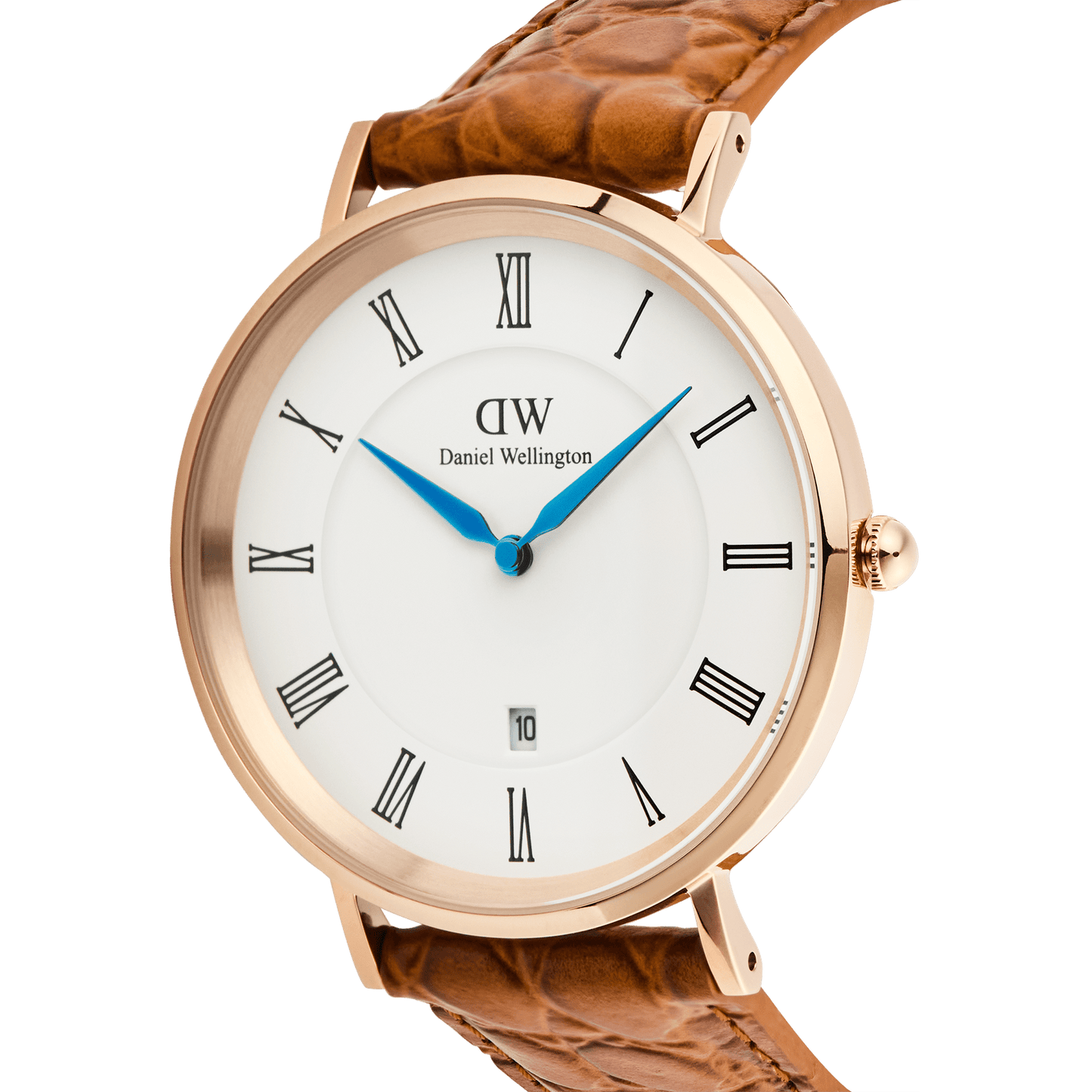 Daniel Wellington Classic Roman Numerals Date Light Brown Croc Belly Rose Gold
