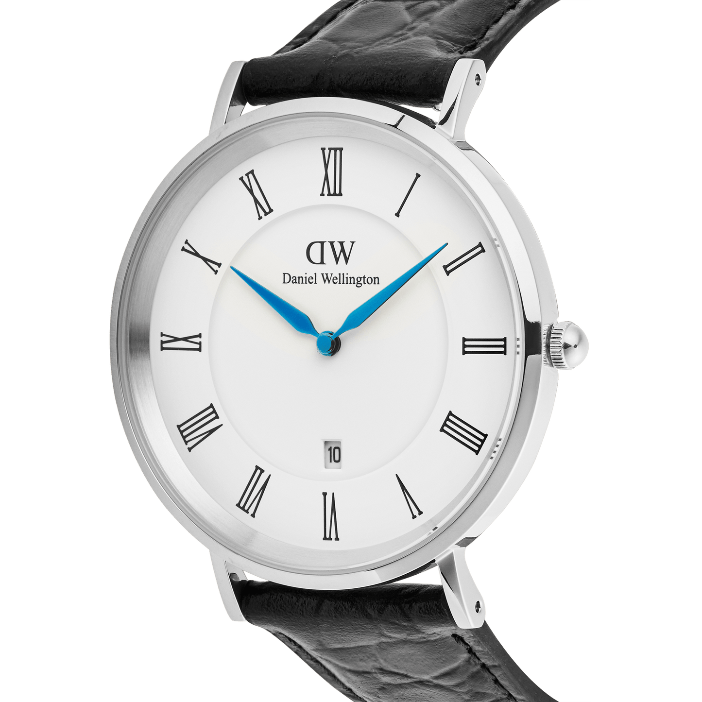 Daniel Wellington Classic Roman Numerals Date Black Croc Belly Silver