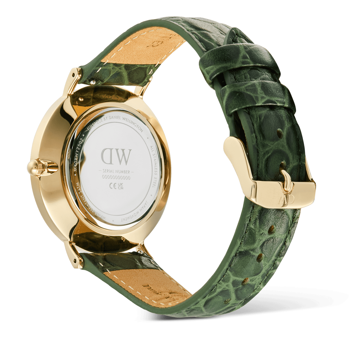 Daniel Wellington Classic Roman Numerals Date Dark Green Croc Belly Gold