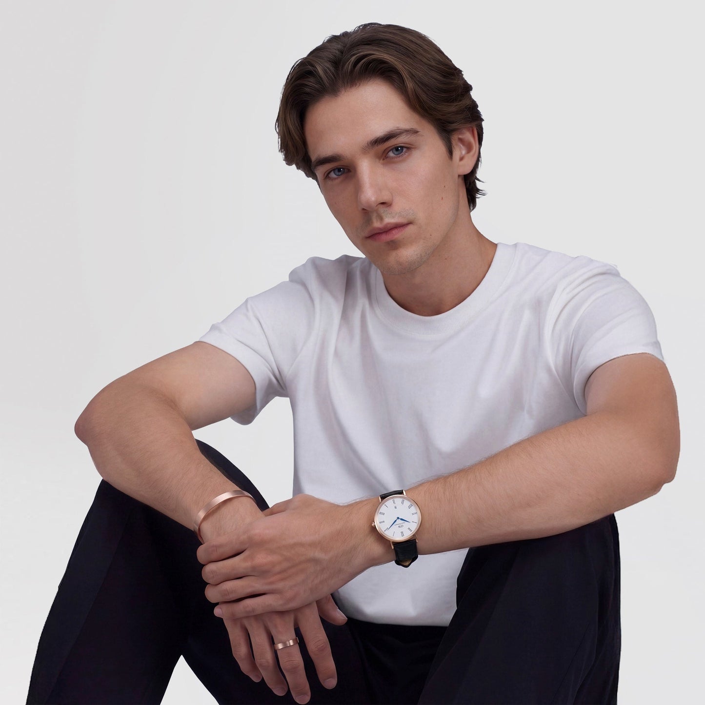 Daniel Wellington Classic Roman Numerals Date Black Croc Belly Rose Gold