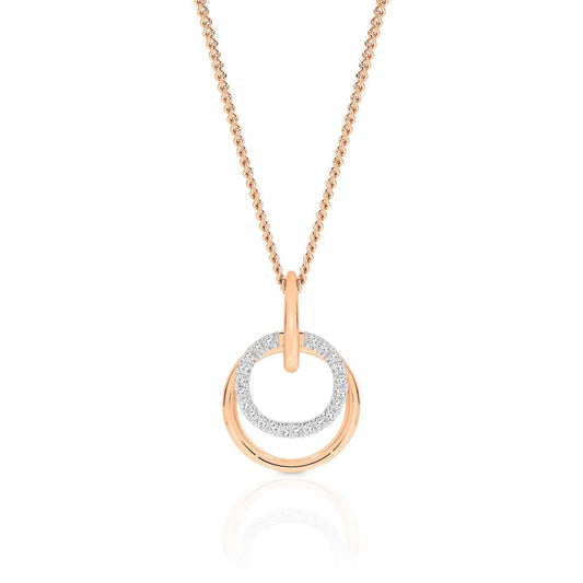 9ct rose gold 0.05ct diamond double circle pendant