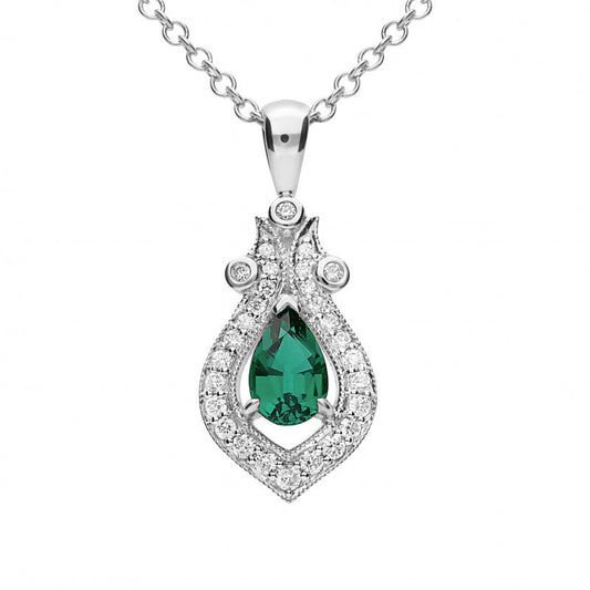 0.42ct Created Emerald & 0.15ct Diamond Pendant 9ct White Gold