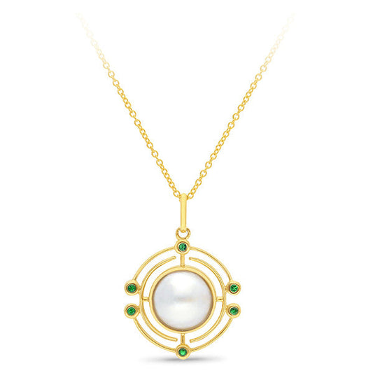 Mabe Pearl & Tzavorite Pendant in 9ct Yellow Gold