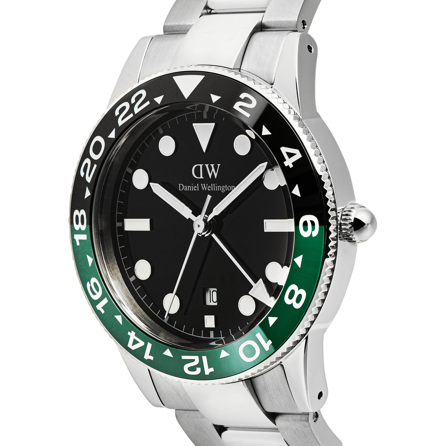 Daniel Wellington Iconic GMT Link Black Green Ceramic Bezel Silver