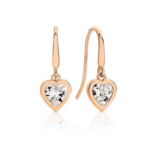 9ct rose gold bezel heart cubic zirconia earrings