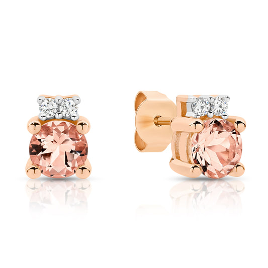 9ct Rose Gold Morganite and Diamond Earrings