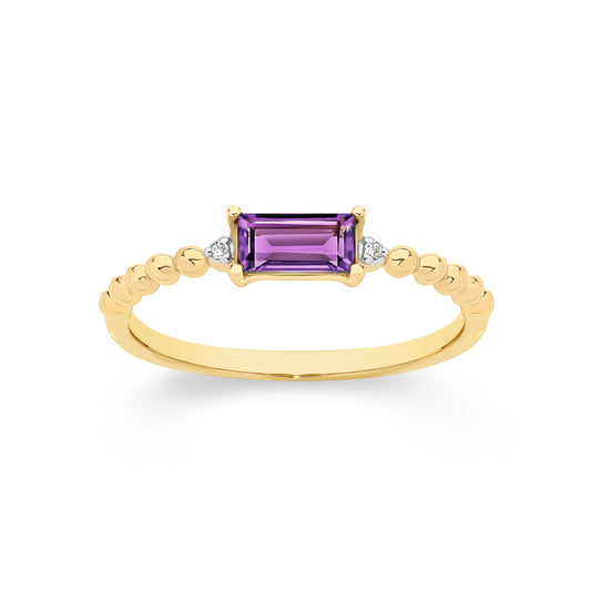 9ct Yellow Gold Amethyst Stacker Ring