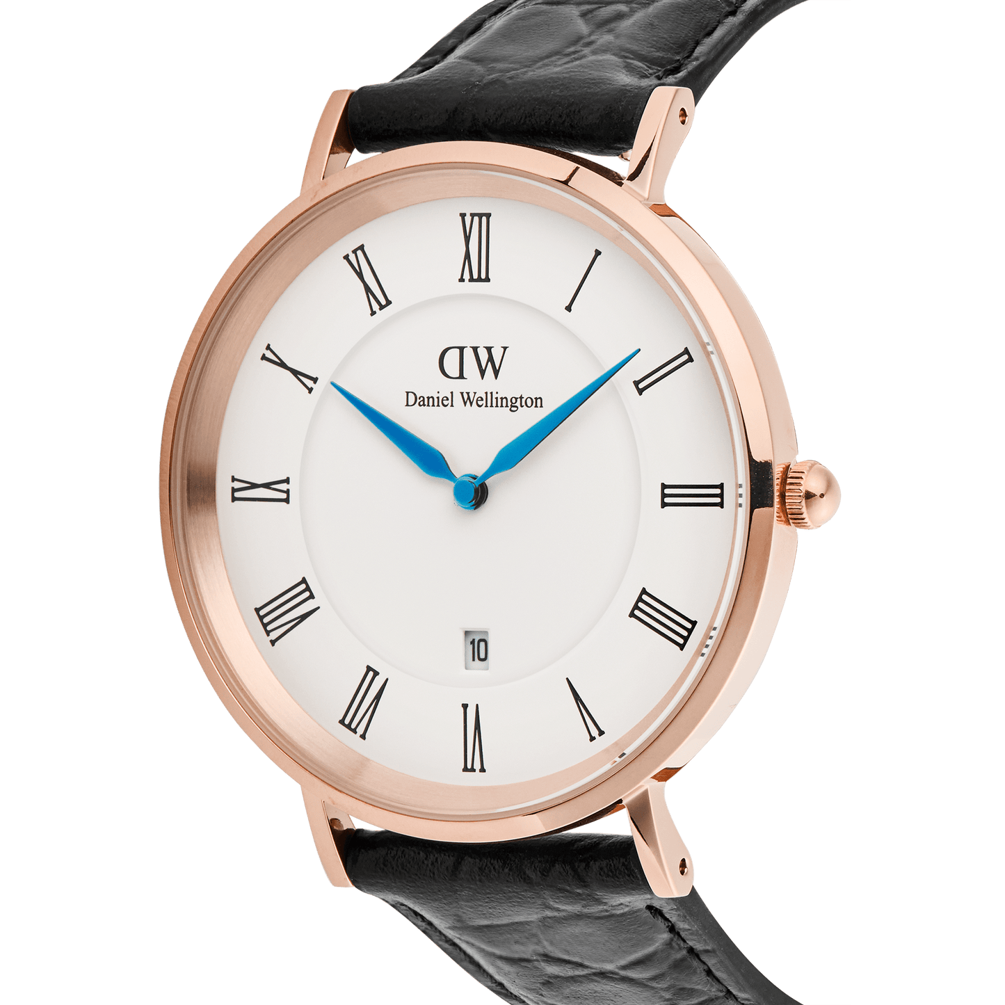 Daniel Wellington Classic Roman Numerals Date Black Croc Belly Rose Gold