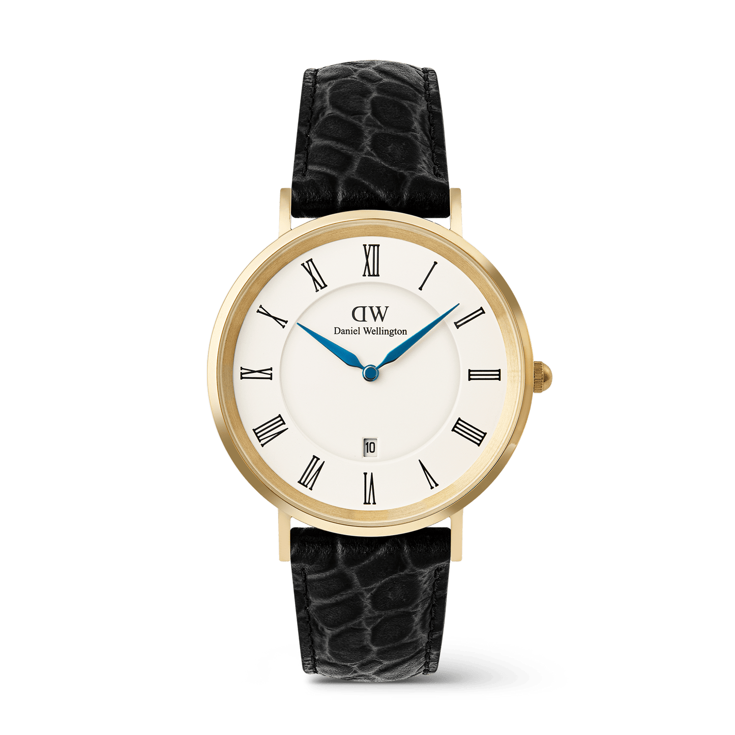 Daniel Wellington Classic Roman Numerals Date Black Croc Belly Gold