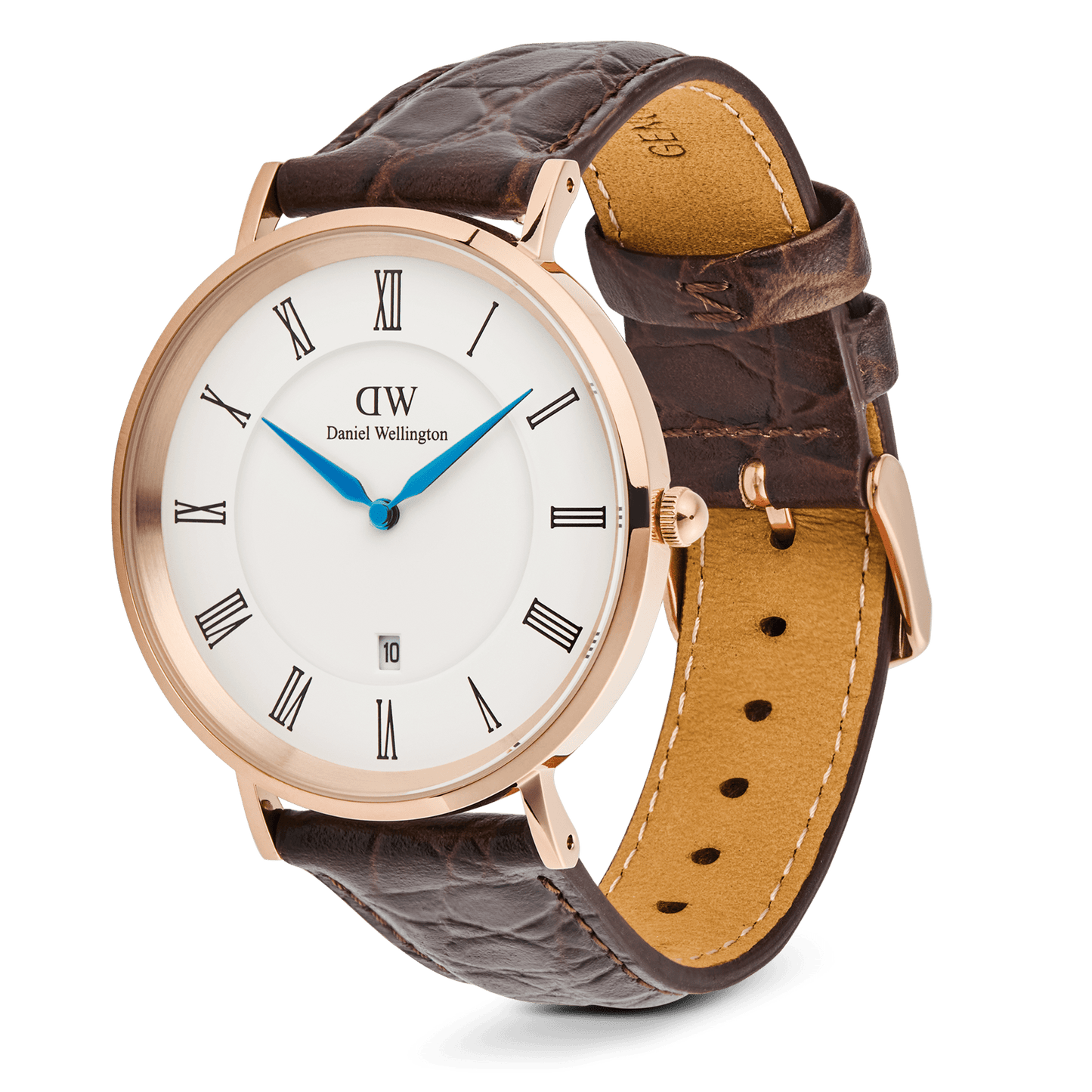 Daniel Wellington Classic Roman Numerals Date Dark Brown Croc Belly Rose Gold