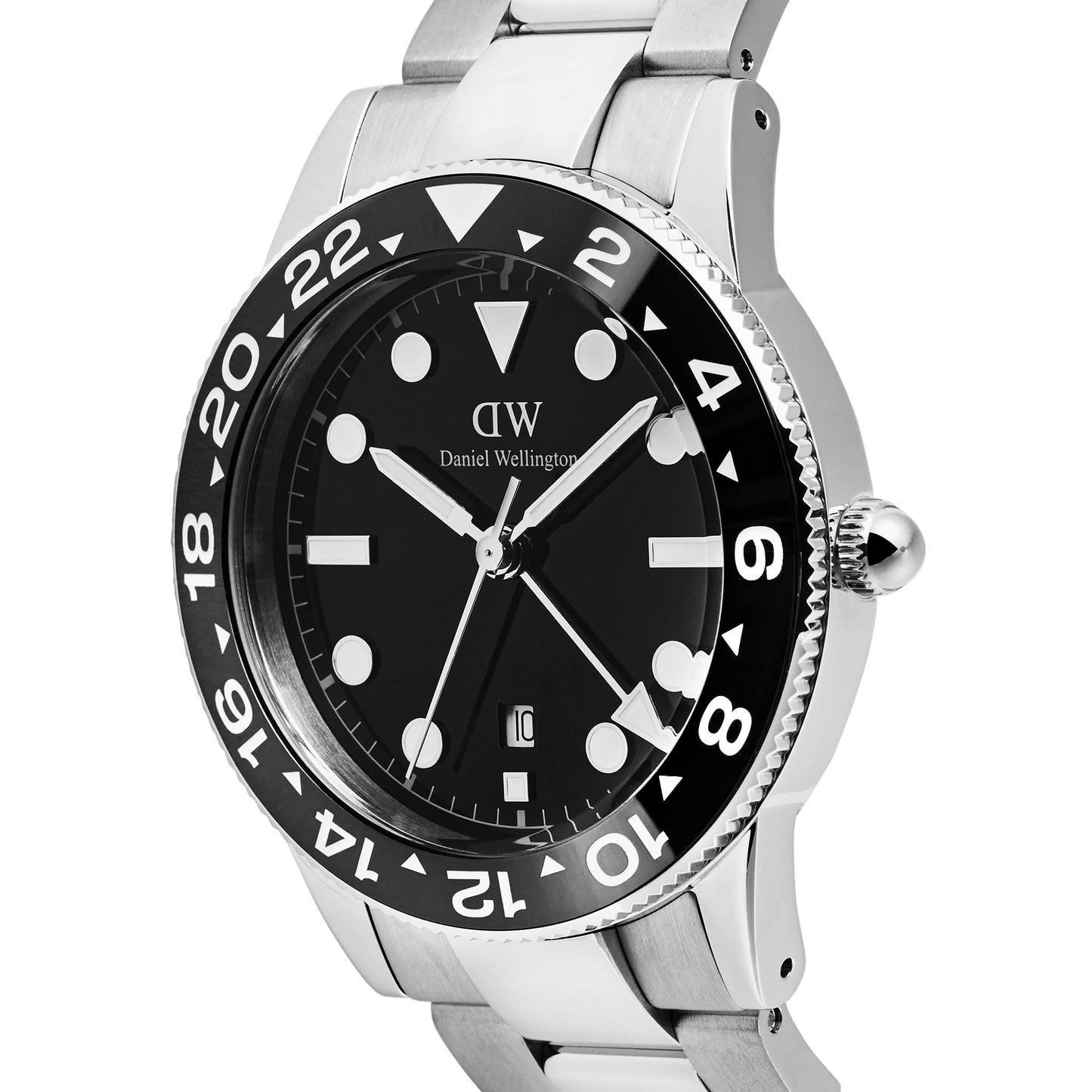 Daniel Wellington Iconic GMT Link Black Ceramic Bezel Silver