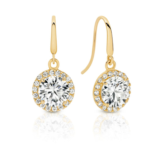 9ct Yellow Gold cubic zirconia Halo Drop Earrings