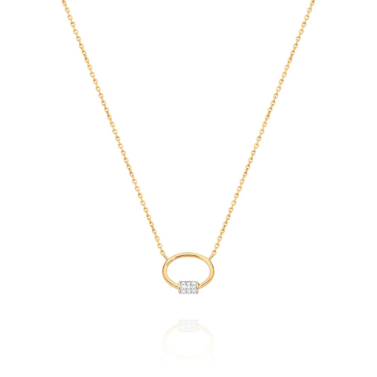 9ct Yellow Gold Necklet with Pave Diamond Barrell Detail