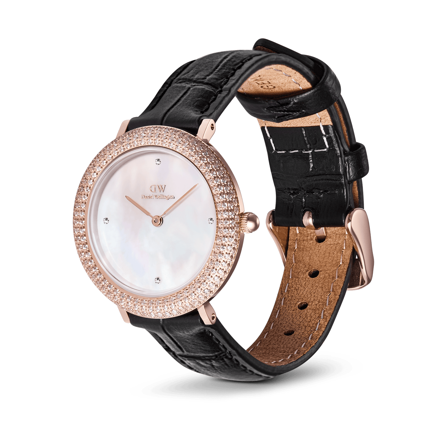 Daniel Wellington Crystalline Bezel Black Croc Rose Gold Watch