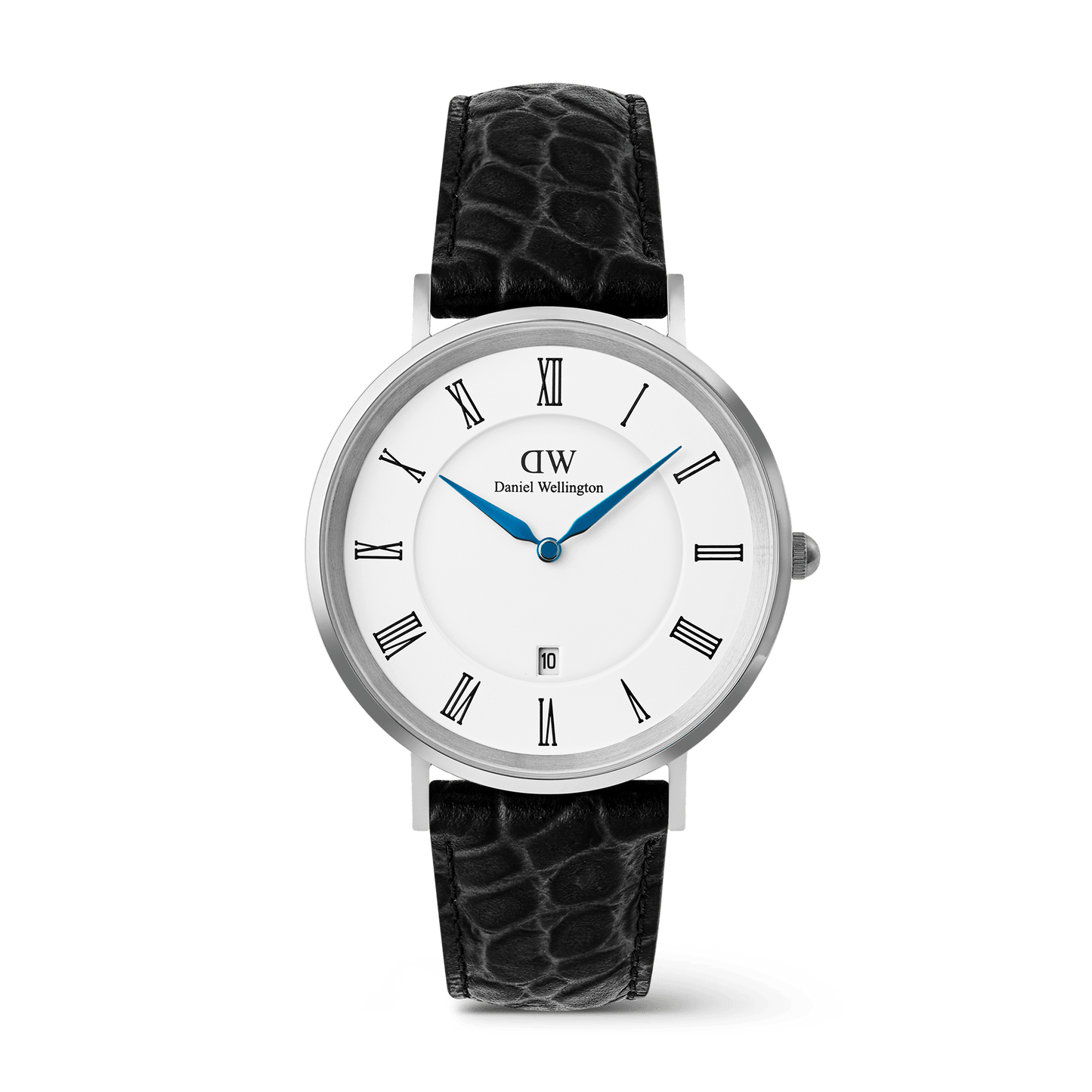 Daniel Wellington Classic Roman Numerals Date Black Croc Belly Silver