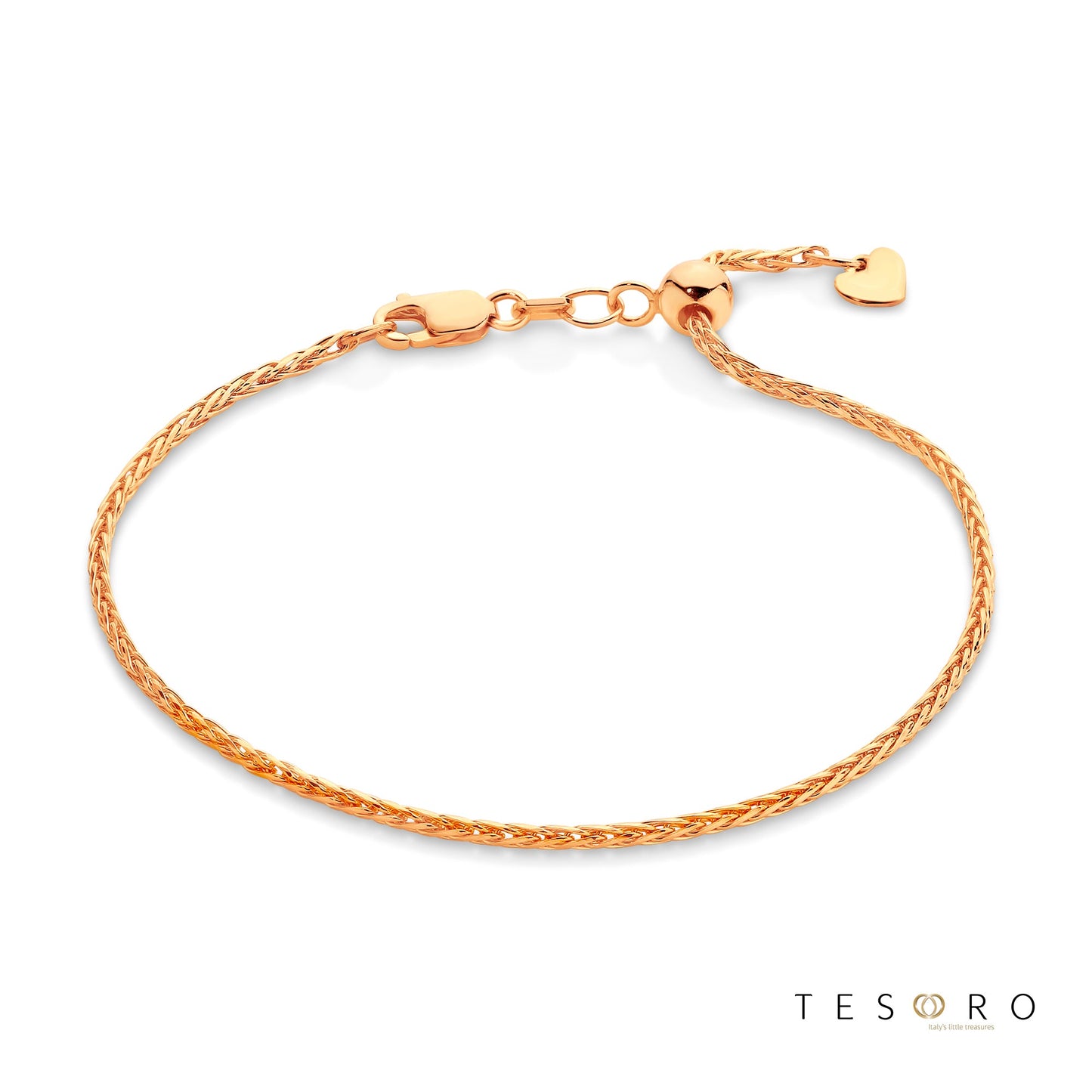 Penne Adjustable Rose Gold 1.7mm Magic Wheat Link Bracelet, 18cm Length